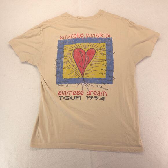 Smashing Pumpkins Band Graphic Crew Neck T Shirt Mens Size Extra Large XL Tan - Picture 9 of 9